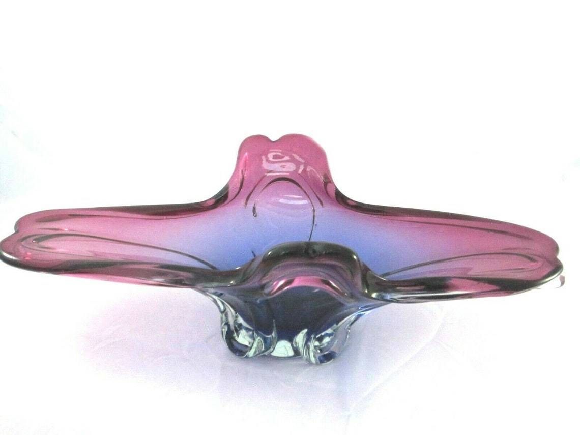 Murano Sommerso Blue Purple Poli Seguso Era Console Bowl 3.1 Kilo 48cm Long
