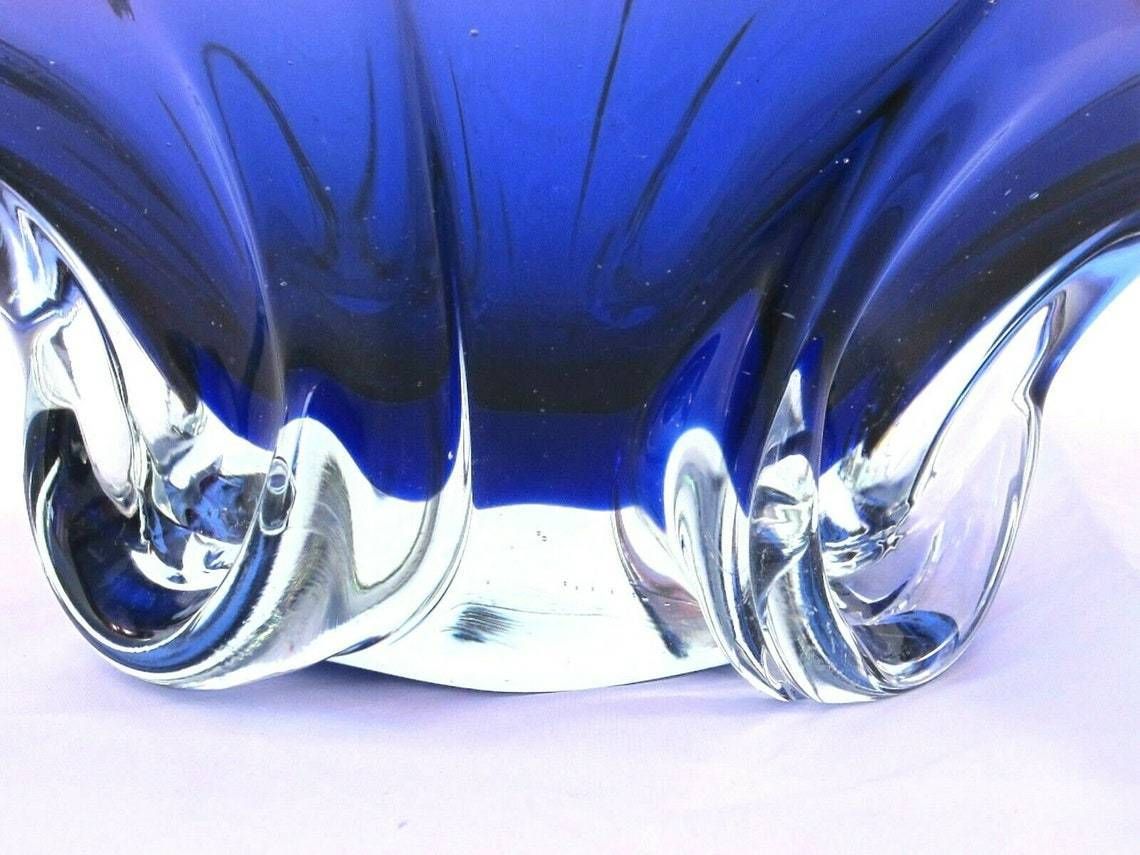 Murano Sommerso Blue Purple Poli Seguso Era Console Bowl 3.1 Kilo 48cm Long photo 242.0