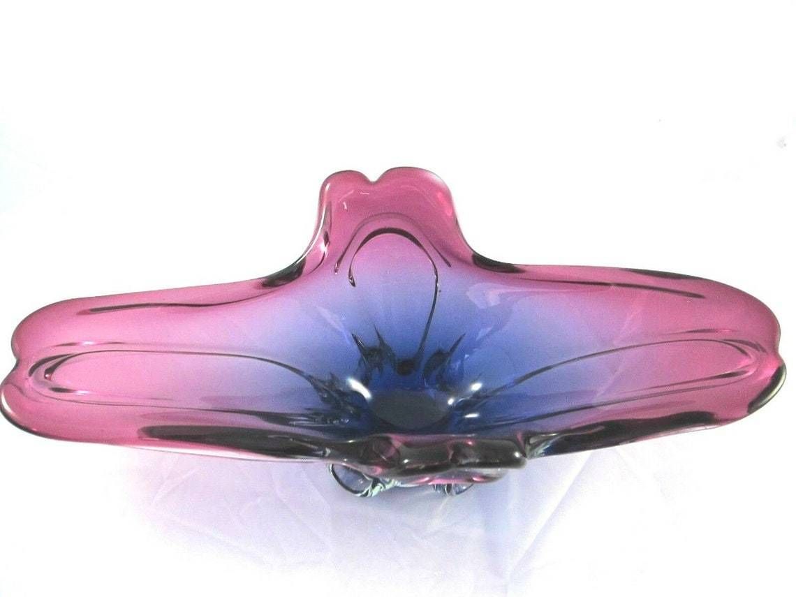 Murano Sommerso Blue Purple Poli Seguso Era Console Bowl 3.1 Kilo 48cm Long photo vinterior