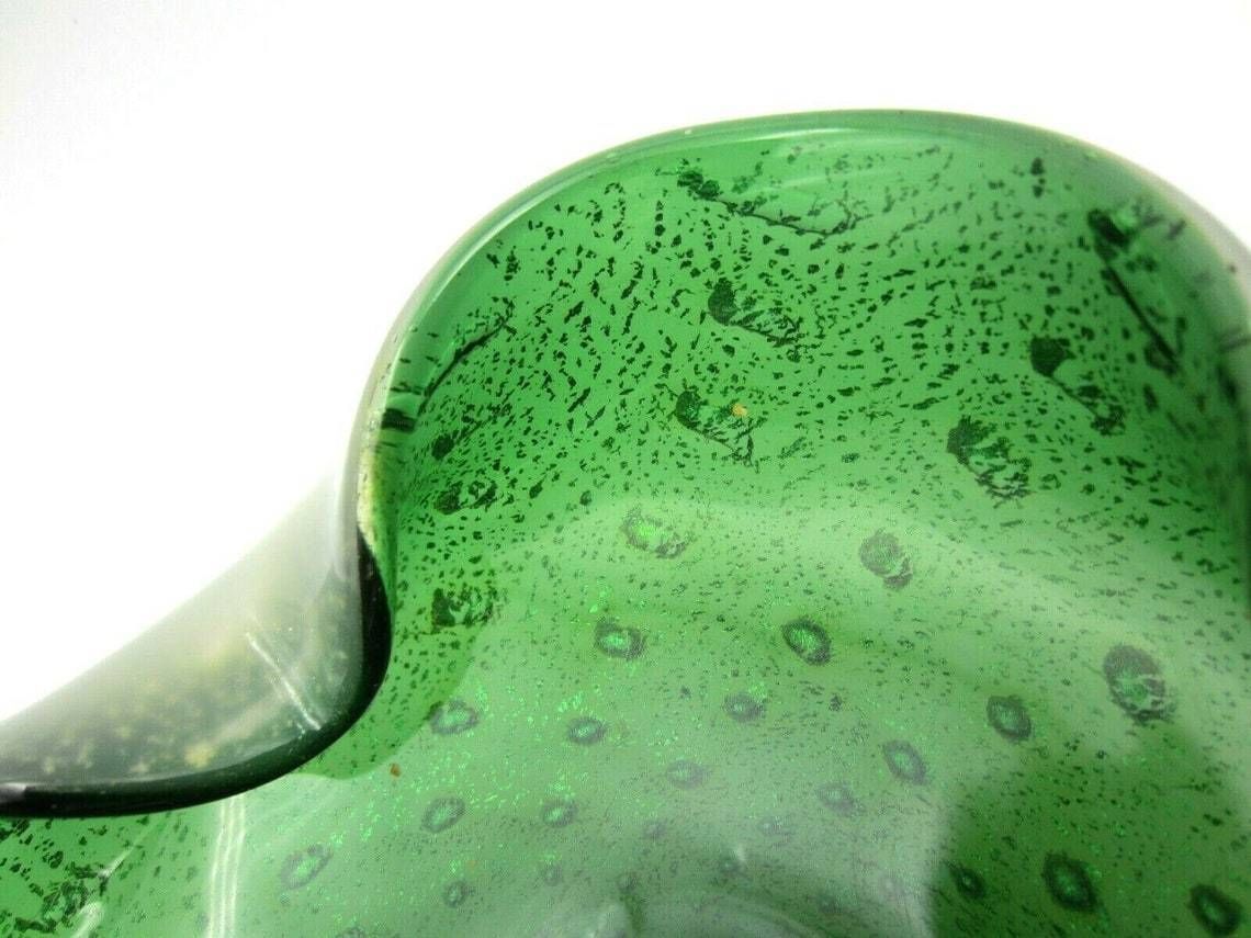 Stunning Barbini Green Murano Art Glass Bullicante, Aventurine And Opline Bowl photo for sale