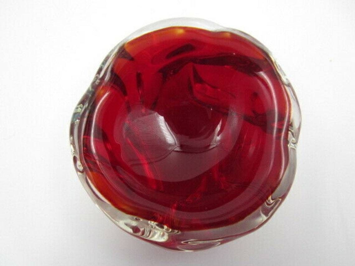 Fiery Red Archimedes Seguso Sommerso Art Glass Jelly Mould Bowl Murano 50s photo vinterior