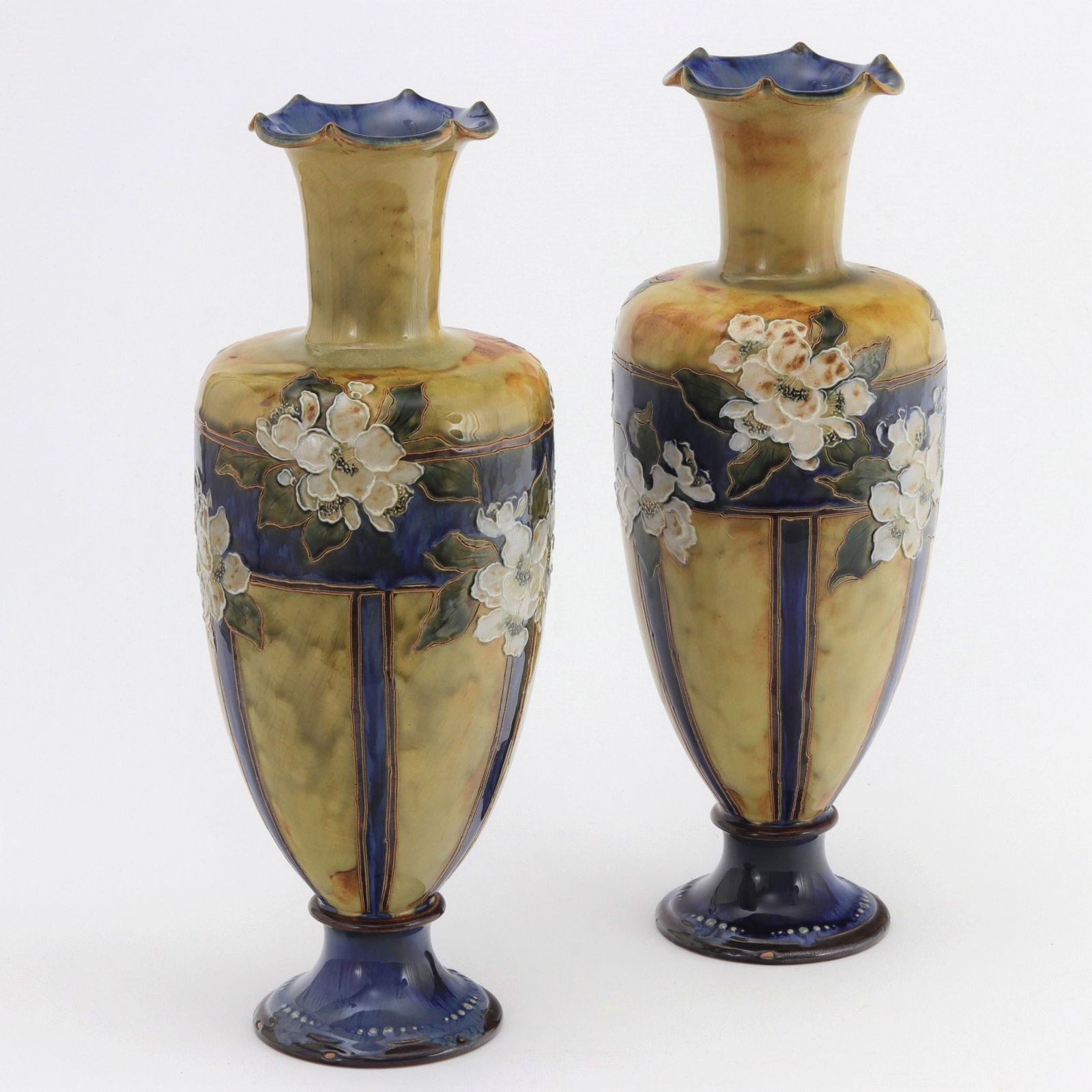 Pair Of Tall Royal Doulton Art Nouveau Vases By Eliza Simmance C1910 photo for sale