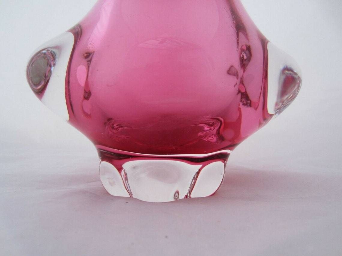 Beautiful Chribska Flower Mouth Pink Sommerso Art Glass Vase photo furniture