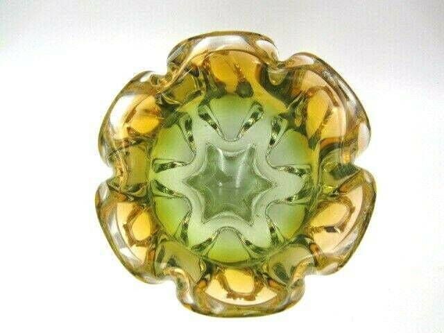 Sommerso Chribska Xxl Organic Footed Round Orange And Green Art Glass Bowl photo Home Decor