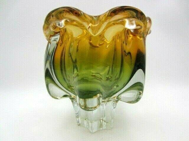 Sommerso Chribska Xxl Organic Footed Round Orange And Green Art Glass Bowl photo buy