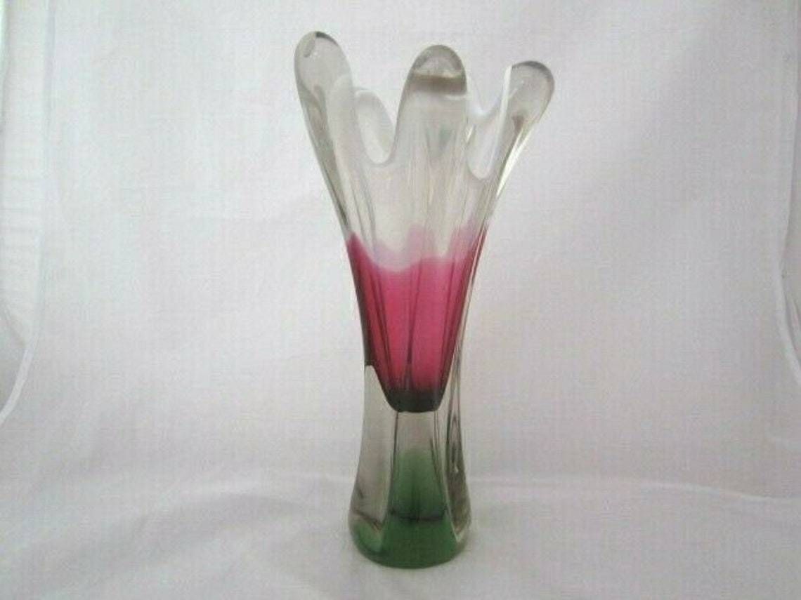 Czech Bohemia Xxl Sommerso Ice Cream Cone Art Glass Vase / Sculpture 70s