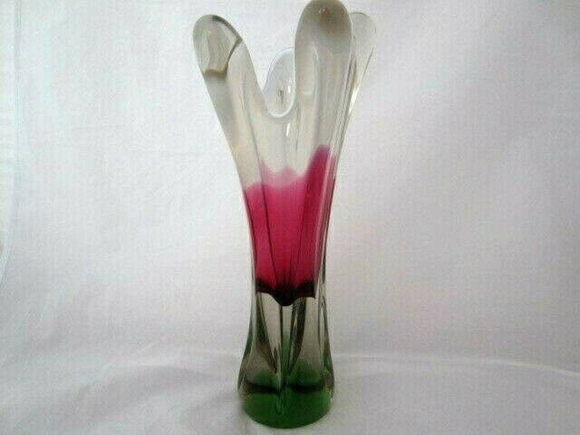 Czech Bohemia Xxl Sommerso Ice Cream Cone Art Glass Vase / Sculpture 70s photo furniture