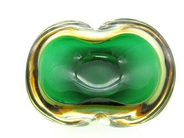 Rare Xxl Poli Seguso Era Murano 1.6kg Art Glass Geode Bowl Sommerso Green And Amber photo for sale