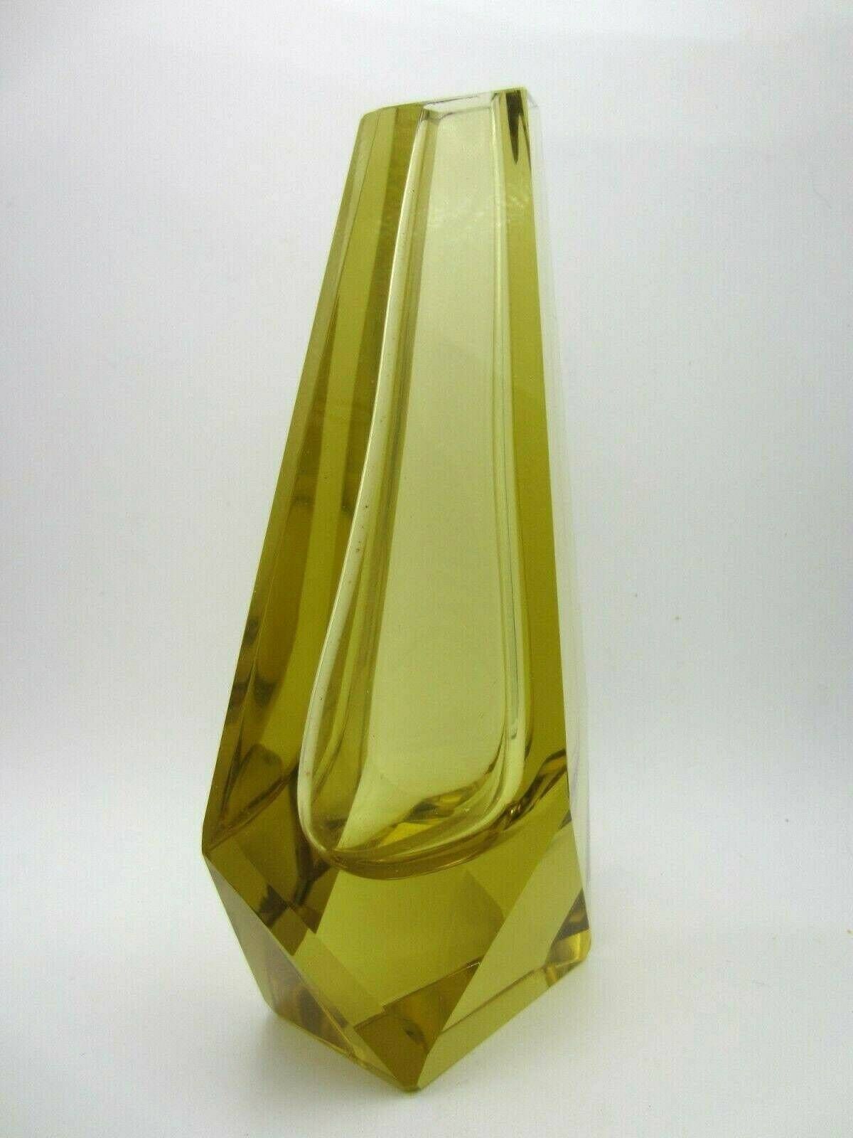 photo for sale Geometric Shaped Art Glass Vase Czech Sculpture Cubist Faceted Vlastislav Hofman