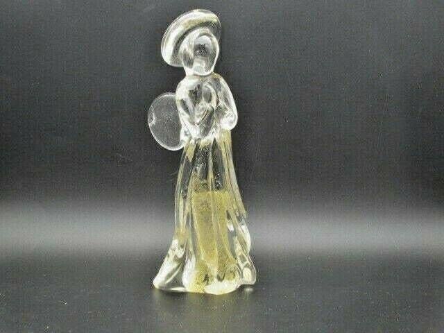 Crystal Praying Winged Angel With Halo Art Glass Statue Figurine Gold Flakes