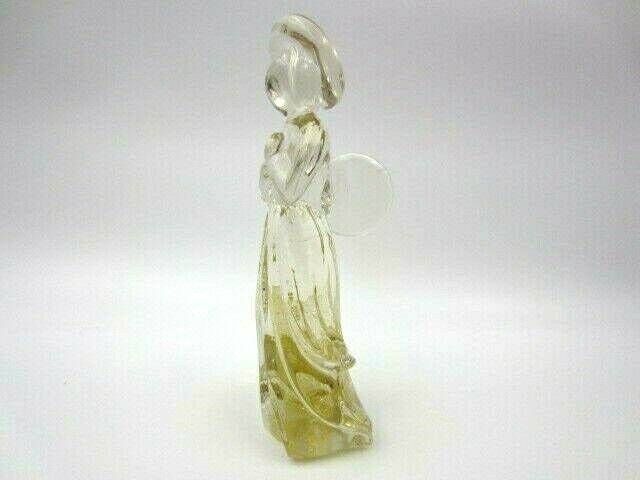 Crystal Praying Winged Angel With Halo Art Glass Statue Figurine Gold Flakes photo furniture