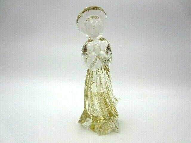 Crystal Praying Winged Angel With Halo Art Glass Statue Figurine Gold Flakes photo Home Decor