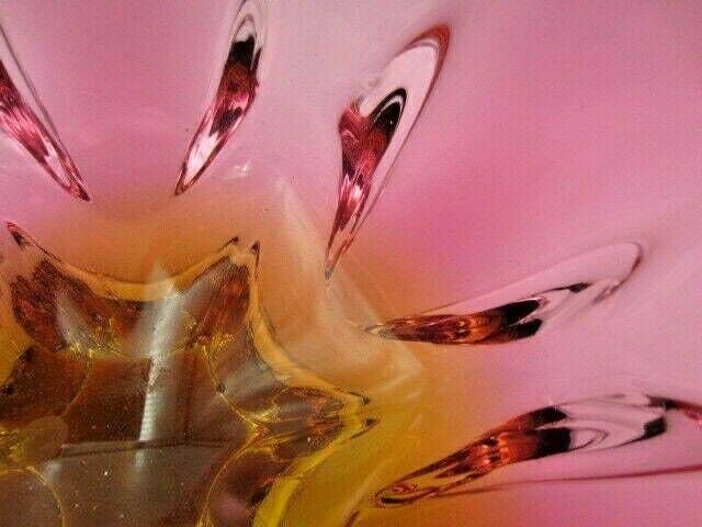 Sommerso Chribska Xxl Organic Foot Round Pink And Amber Art Glass Centrepiece Bowl photo vinterior