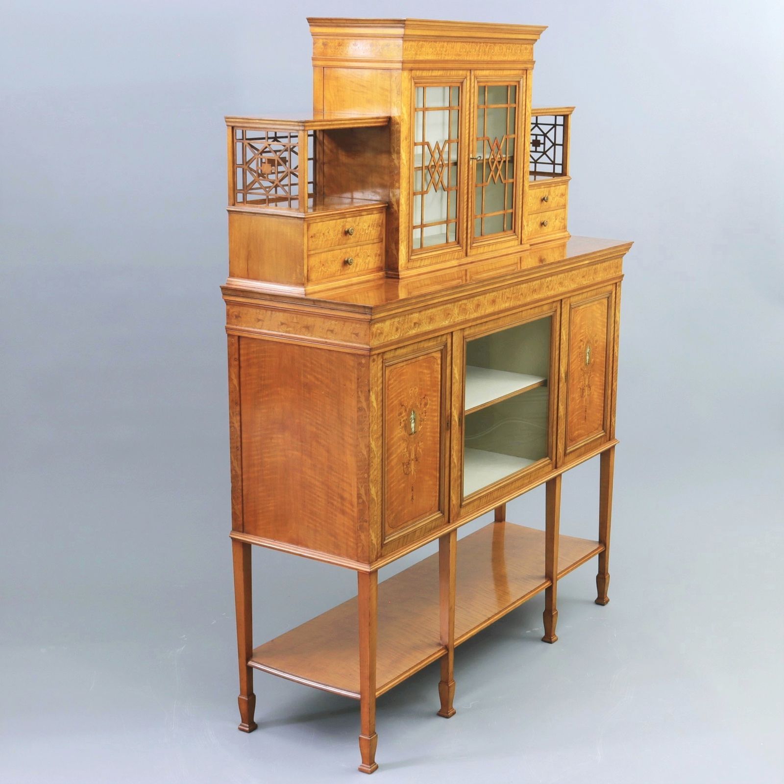 Furniture Fine Satinwood And Marquetry Display / Side Cabinet By Gillows Of London C1902 photo