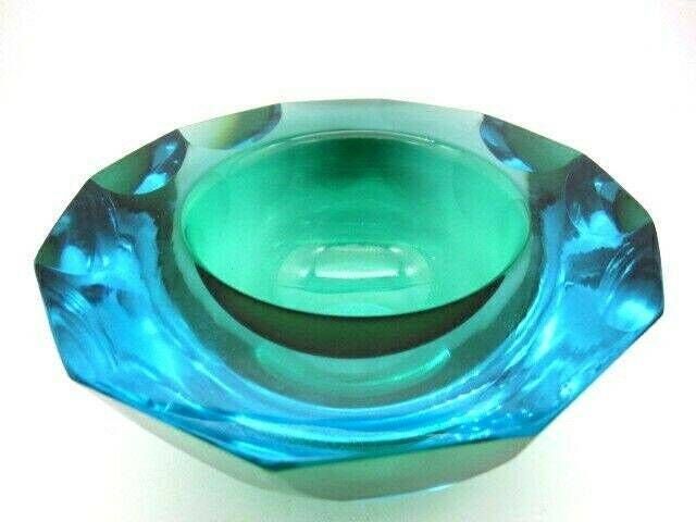 Caviar Bowl Huge Alessandro Mandruzzato Murano Faceted Green And Blue Sommerso Art Glass