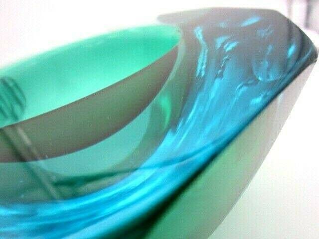 Caviar Bowl Huge Alessandro Mandruzzato Murano Faceted Green And Blue Sommerso Art Glass photo vinterior