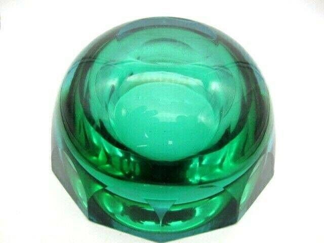 photo furniture Caviar Bowl Huge Alessandro Mandruzzato Murano Faceted Green And Blue Sommerso Art Glass