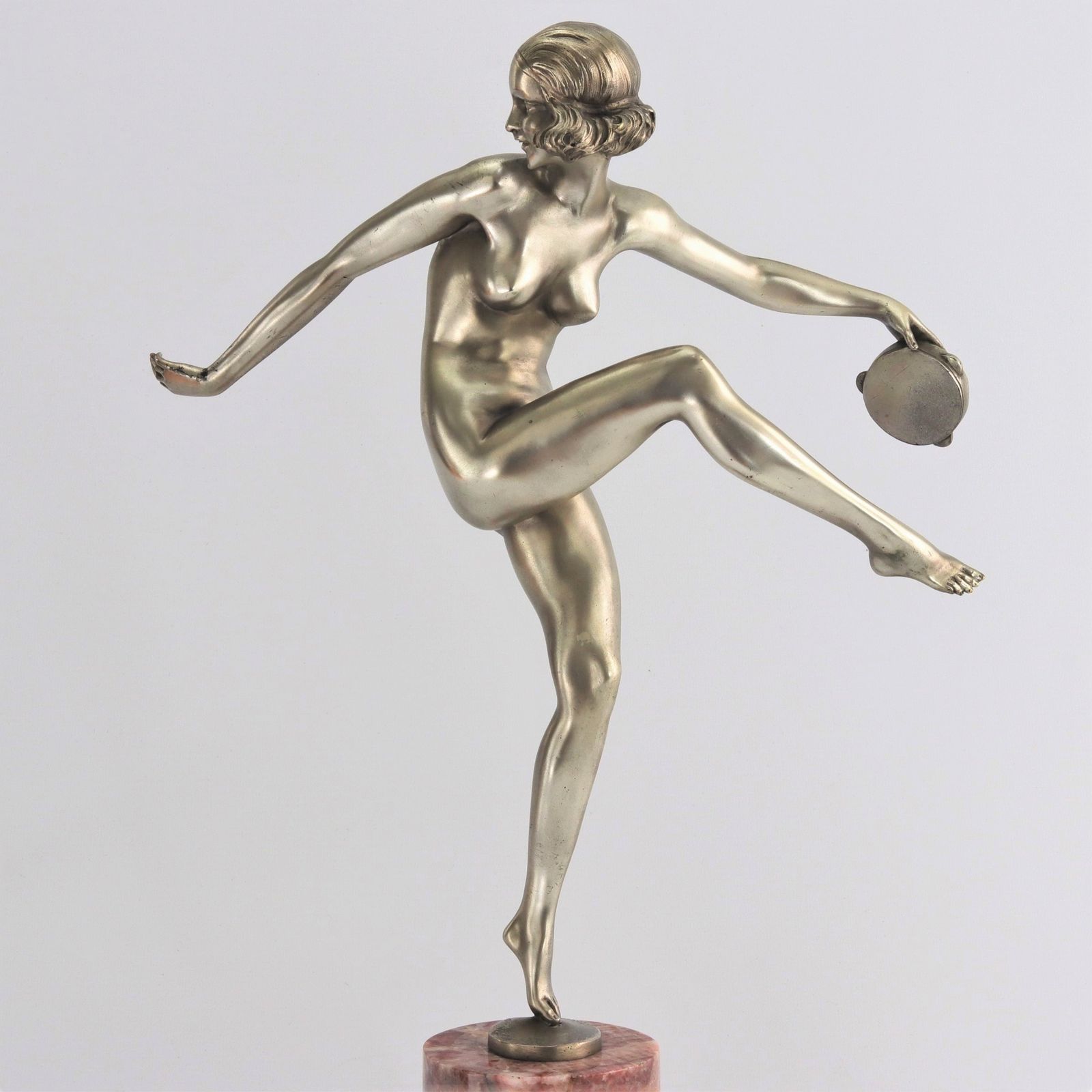 Pierre Laurel Art Deco Silvered Bronze Figure "Tambourine Dancer" C1925 photo for sale