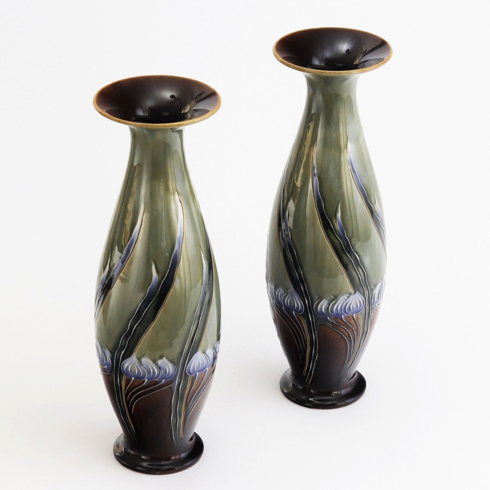 Tall Mirrored Pair Of Royal Doulton Secessionist Vases By Eliza Simmance C1903 photo Home Decor