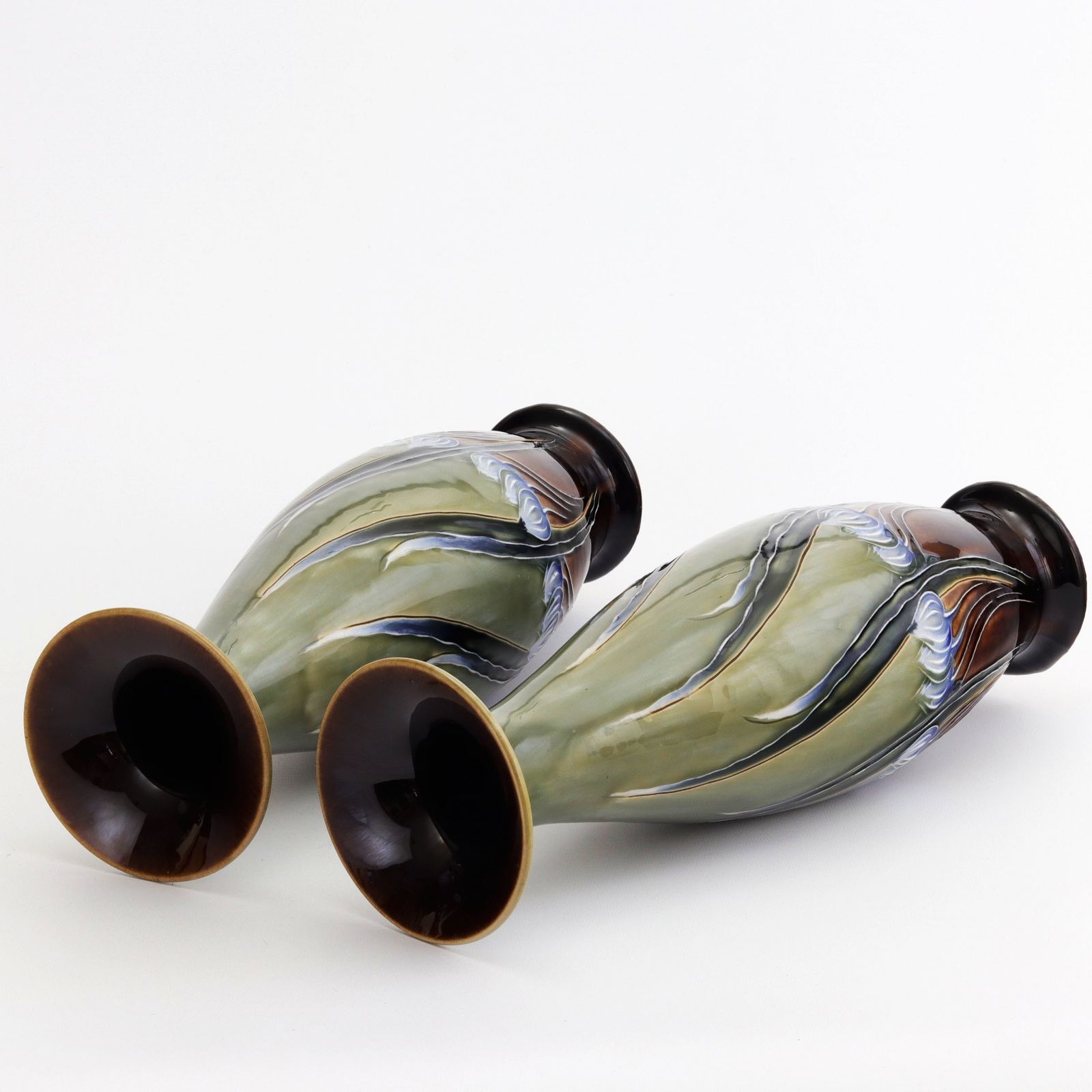 photo for sale Tall Mirrored Pair Of Royal Doulton Secessionist Vases By Eliza Simmance C1903
