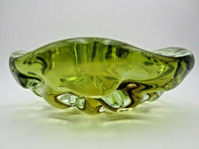 Archimede Seguso Yellow Green Jelly Mould Art Glass Sommerso Bowl Murano 1950s photo Home Decor