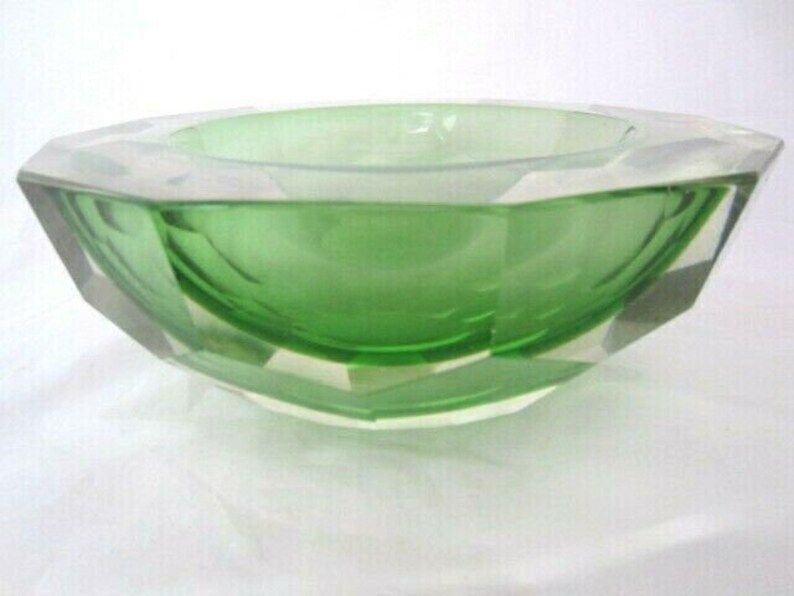 Murano Mandruzzato 25cm 6kg Green Sommerso Diamond Cut Art Glass Caviar Bowl Xxl photo furniture