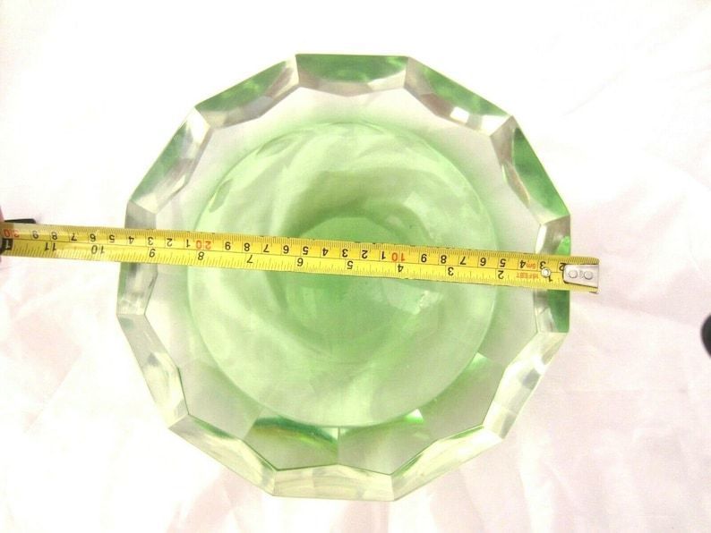 Murano Mandruzzato 25cm 6kg Green Sommerso Diamond Cut Art Glass Caviar Bowl Xxl photo for sale