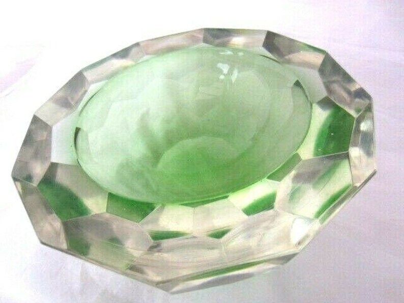 Murano Mandruzzato 25cm 6kg Green Sommerso Diamond Cut Art Glass Caviar Bowl Xxl photo Home Decor