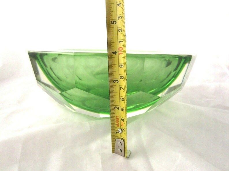 Murano Mandruzzato 25cm 6kg Green Sommerso Diamond Cut Art Glass Caviar Bowl Xxl photo vintage