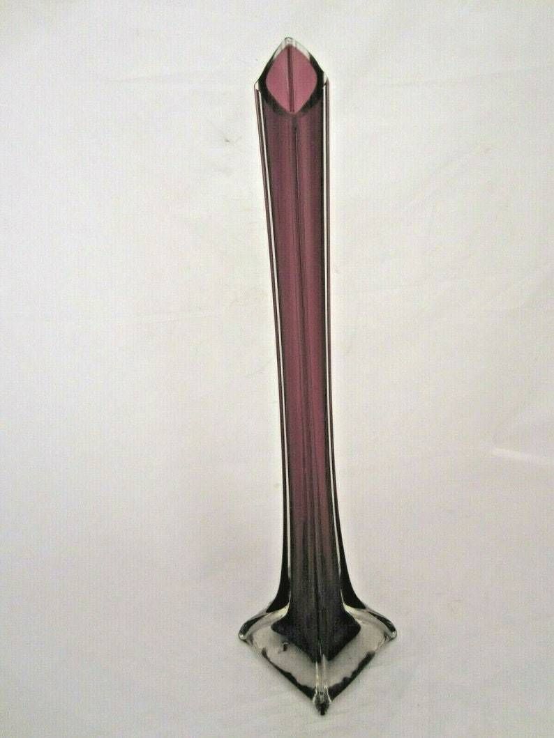 Stylish Mid Century Modern Tall Plum Colour Sommerso Art Glass Lily Vase 42cm