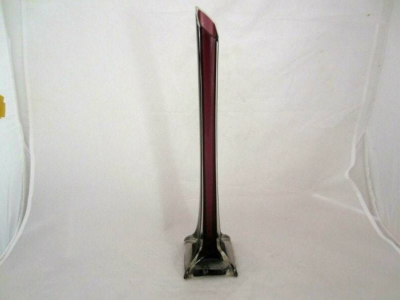 Stylish Mid Century Modern Tall Plum Colour Sommerso Art Glass Lily Vase 42cm photo furniture