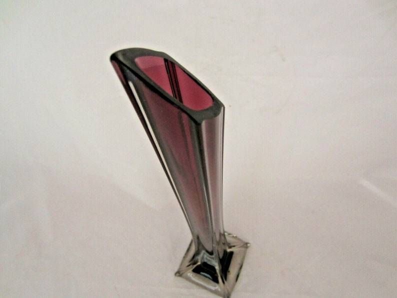 Stylish Mid Century Modern Tall Plum Colour Sommerso Art Glass Lily Vase 42cm photo buy