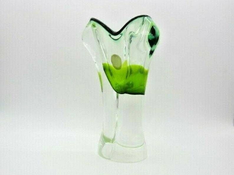 Sommerso Lime Green Ice Cream Cone Art Glass Vase  Sculpture Czech + Label photo furniture