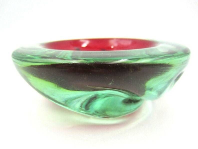 Red In Green Poli Seguso Era Sommerso Art Glass Jelly Mould Bowl Murano 1950s photo Home Decor
