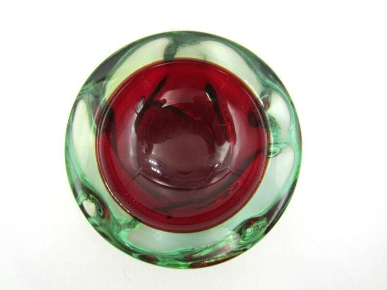 Red In Green Poli Seguso Era Sommerso Art Glass Jelly Mould Bowl Murano 1950s photo 104.0