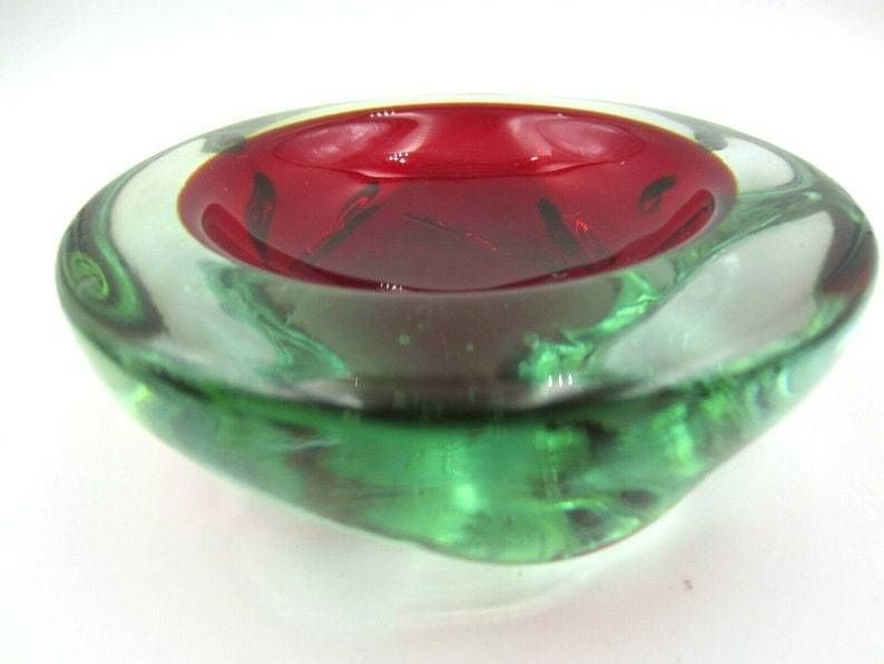 Red In Green Poli Seguso Era Sommerso Art Glass Jelly Mould Bowl Murano 1950s photo vinterior