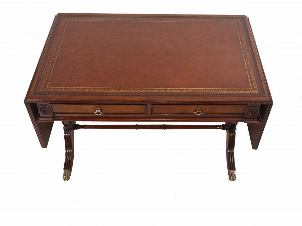 Regency Sofa Table Mahogany Leather Top photo for sale