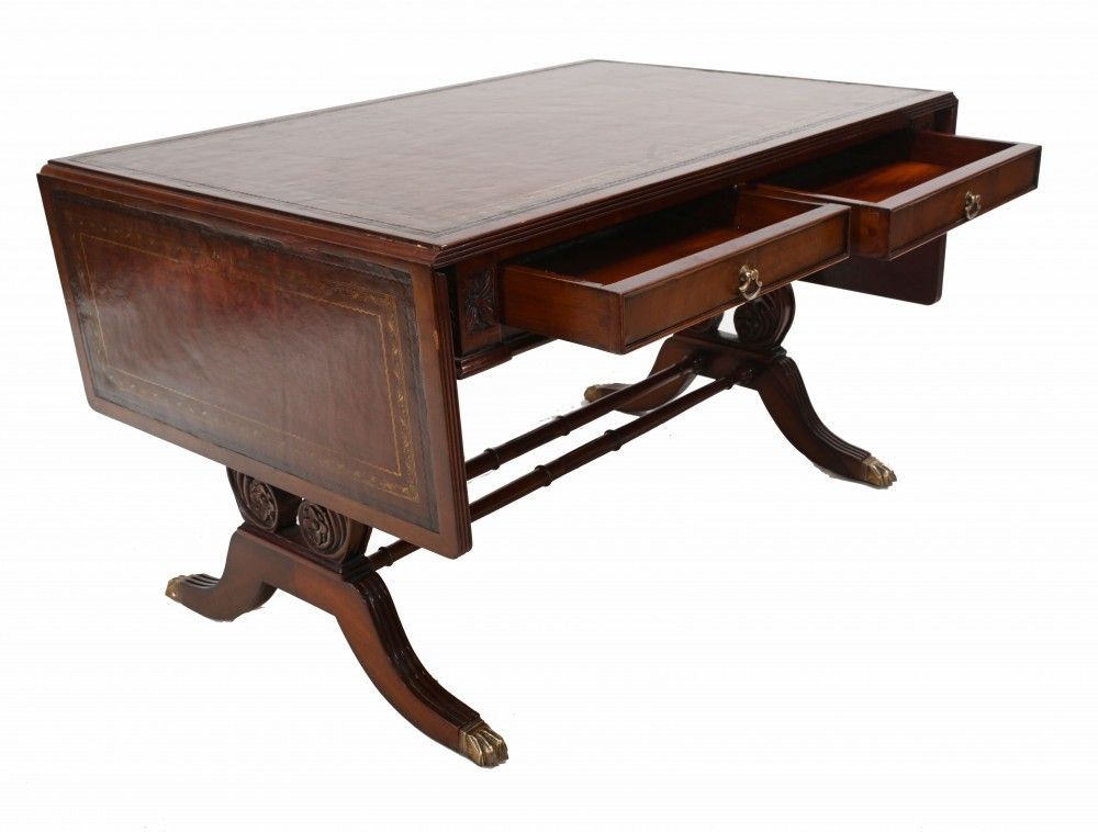 Regency Sofa Table Mahogany Leather Top photo vinterior