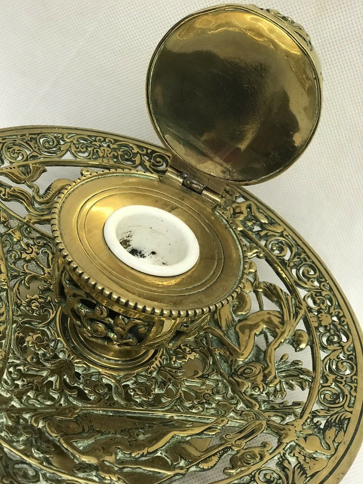 Victorian Ormolu Desk Inkwell & Pen Stand. Large & Impressive Indeed. photo Home Decor