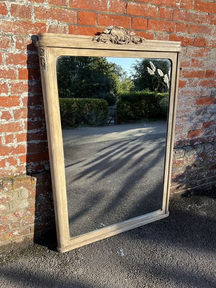 A Delightful Large Antique French 19th Century Carved Wood Painted Mirror