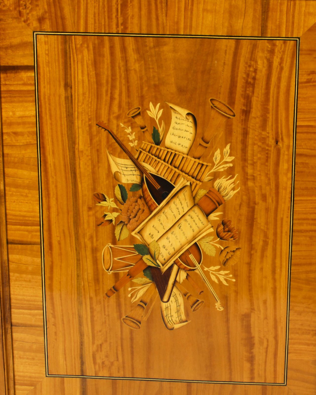 Bespoke Satinwood & Marquetry Inlaid Pier Side Cabinet photo Furniture