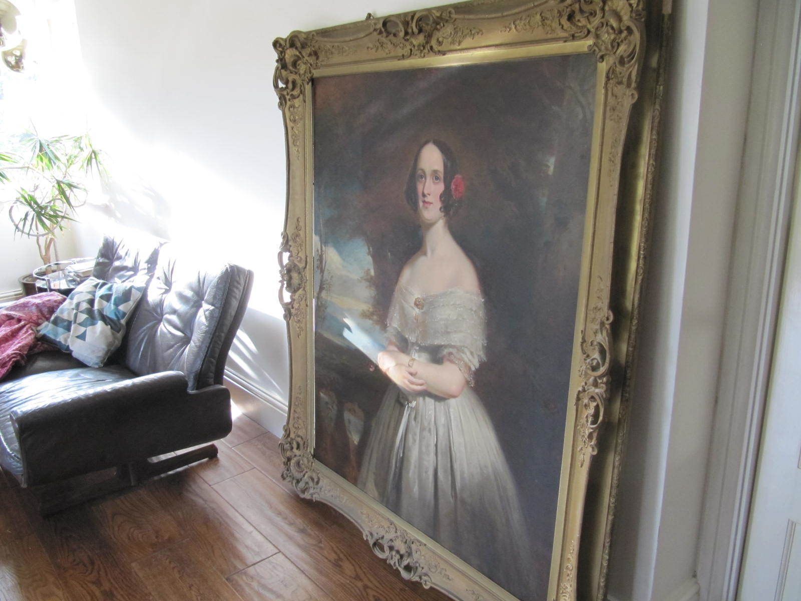 Huge 5ft Early 19th Century Portrait Of A Lady In Original Frame Old Master photo Art