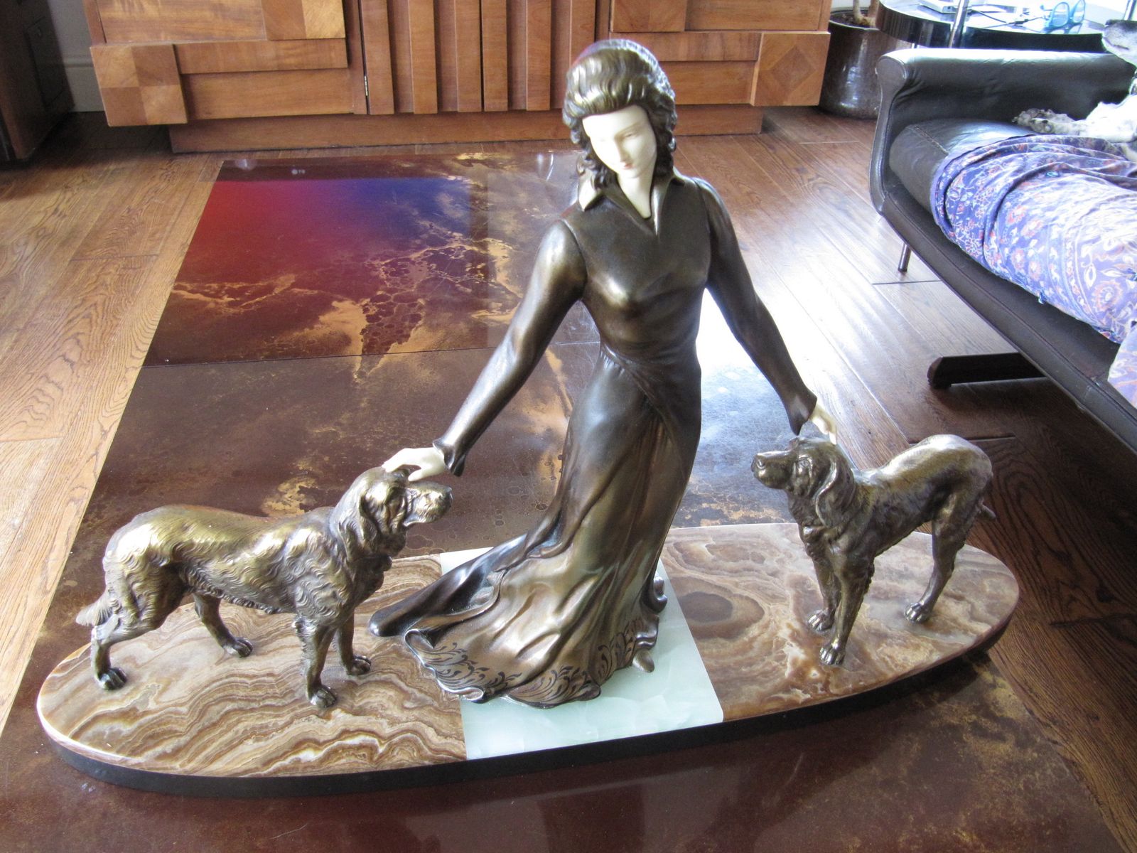 Art Deco Genuine Antique Figurine & Dogs Limousin Large Magnificent 65cm Wide photo Art