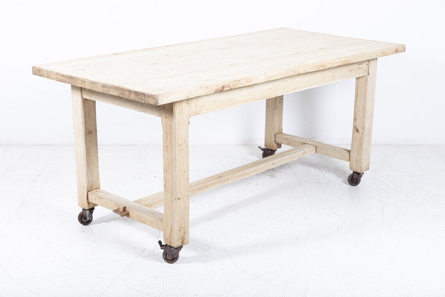 French Bleached Oak Table On Castors photo vintage
