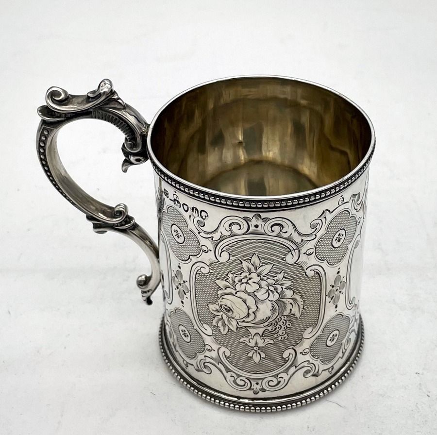 Victorian Sterling Silver Christening Mug London 1857 Richard Martin & Ebenezer Hall photo vintage