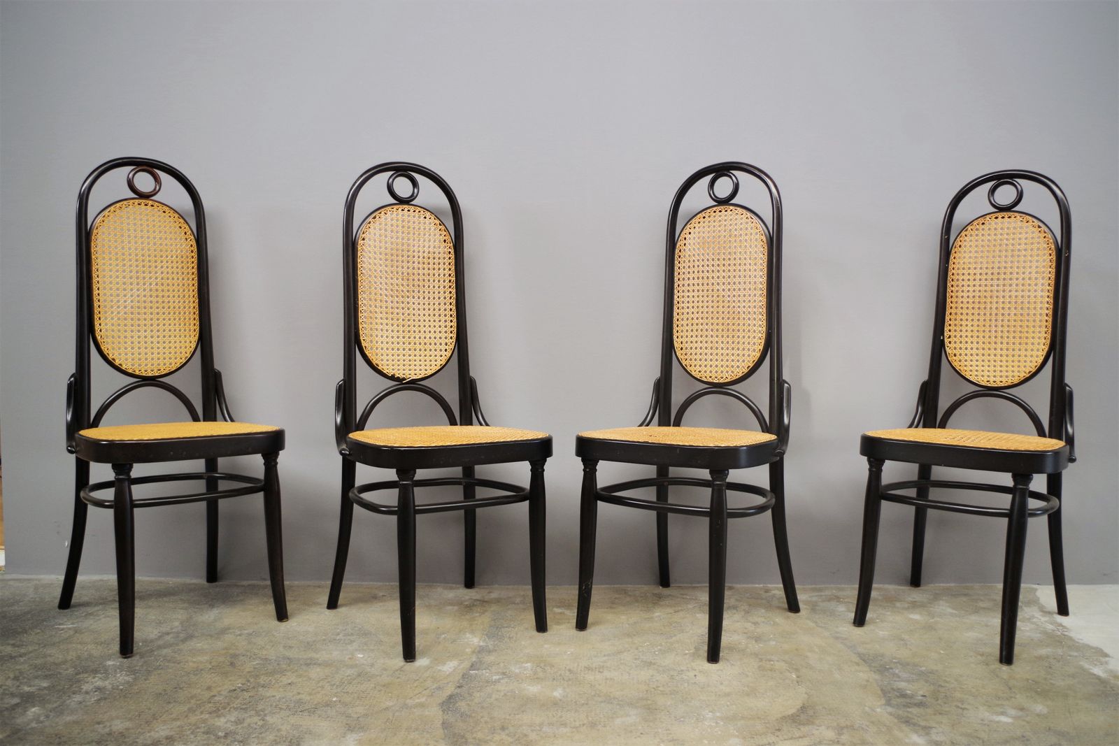 Thonet Style Chairs In Bent Beech Wood And Vienna Straw Seat From The 80s