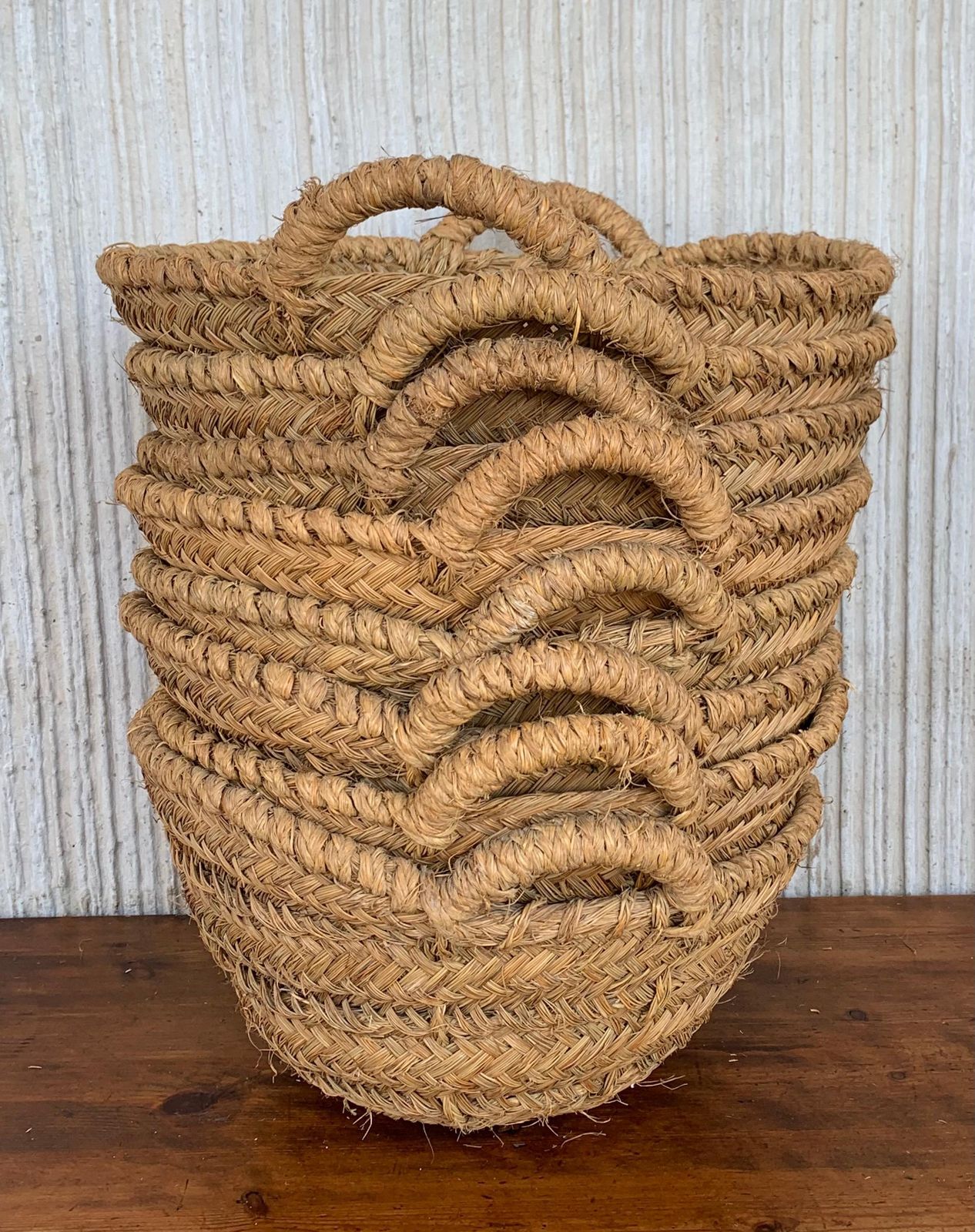 Set Of 8 Spanish Woven Wicker Olive Grape Harvest Basket photo vintage