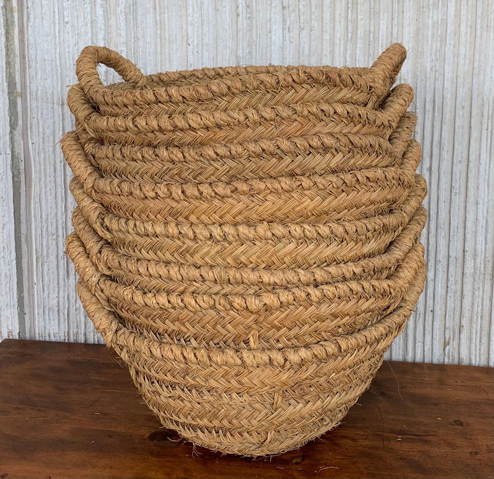 photo for sale Set Of 8 Spanish Woven Wicker Olive Grape Harvest Basket