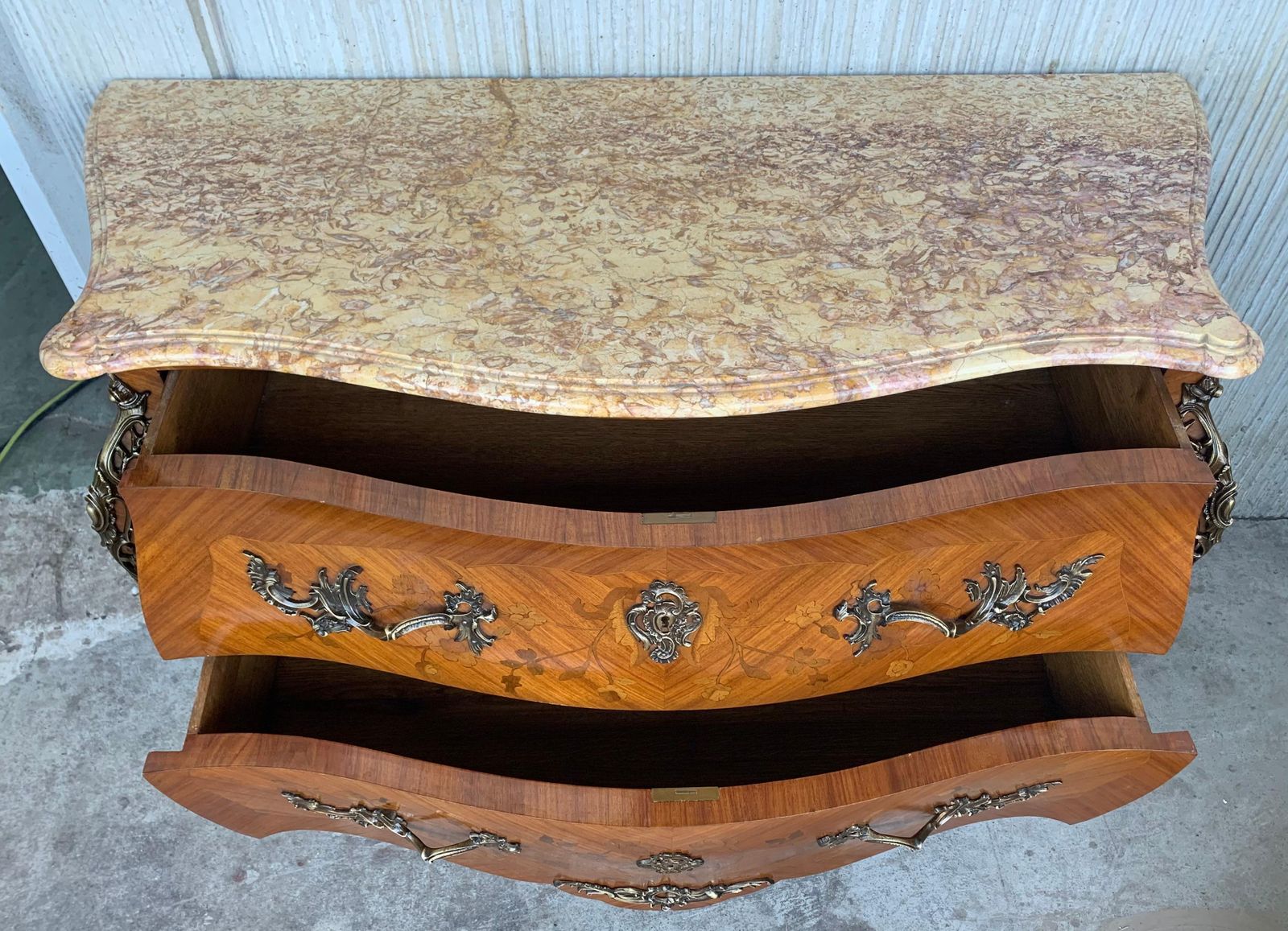 Furniture French Louis XV Style Fine Kingwood And Marquetry Ormolu Mounted Bombe Commode photo
