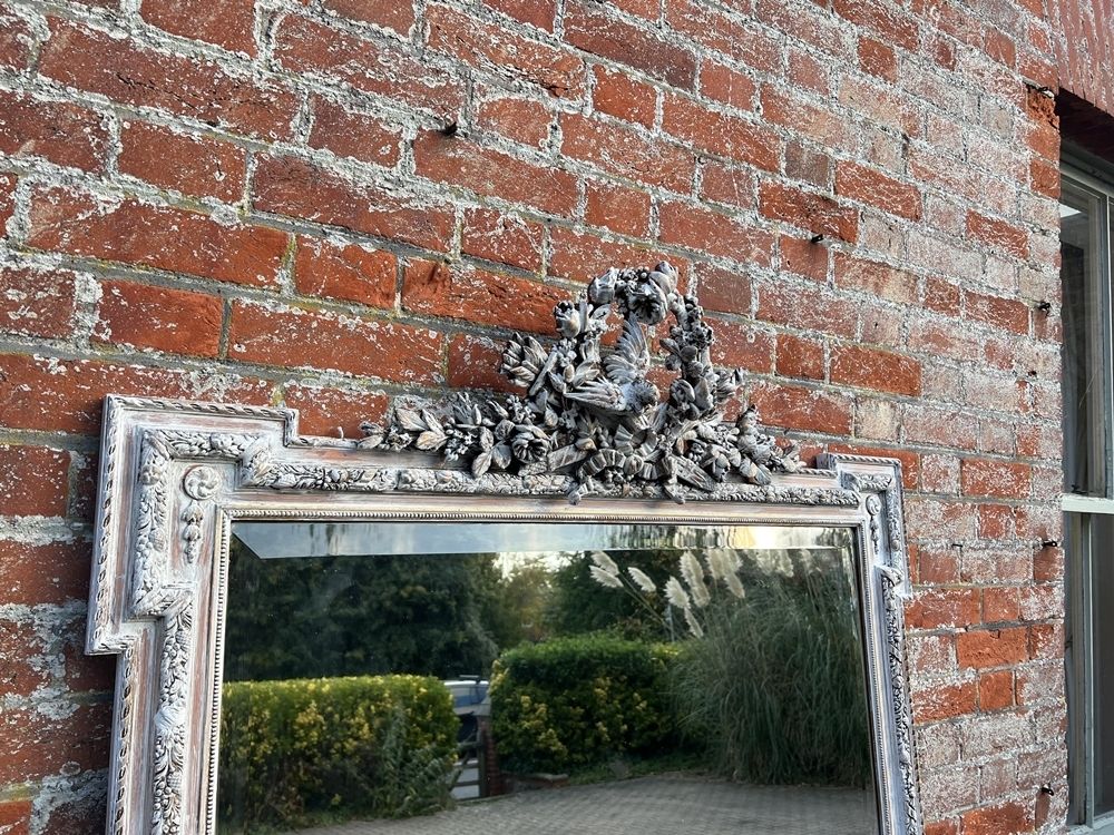 A Stunning Large Antique French 19th Century Carved Wood & Gesso Painted Mirror photo Home Decor